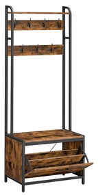 Cabideiro VASAGLE com armazenamento de sapatos, cabideiro de corredor com banco, 7 ganchos e prateleira superior, para corredor, quarto, estilo industrial, marrom rústico e preto clássico HSR425B01
