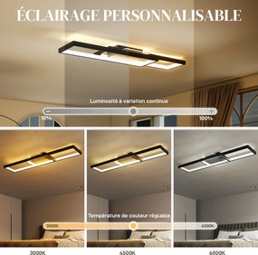 Candeeiro de teto LED 70 x 30 cm retangular de 43 W, luminária de teto 3000-6000 K, 4600 LM, comando à distância, preto