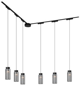 LED Sistema de iluminação de trilho moderno com 6 pendentes pretos monofásicos - Magnetic Vance Moderno