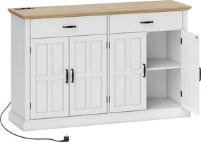 HOMCOM Aparador com porta USB e tomada múltipla, móvel TV com 2 armários com portas estilo celeiro, 2 gavetas e prateleiras ajustáveis, branco | Aosom Portugal