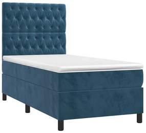 Cama box spring c/ colchão/LED 80x200 cm veludo azul-escuro