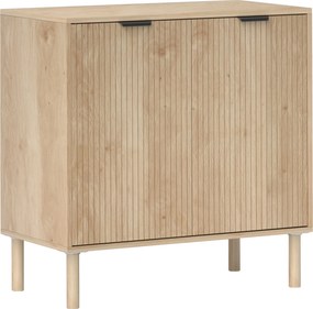 HOMCOM Aparador de Sala de Estar com Prateleira Ajustável Sistema Anti-Tombo e Pés de Madeira de Pinho 78x40x77,5 cm Carvalho | Aosom Portugal