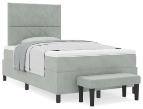 Cama Box Spring com Colchão e Banco Cinza Claro 120x200 cm Veludo