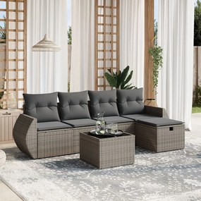 6 pcs conjunto sofás de jardim com almofadões vime cinzento