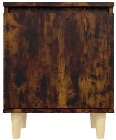 Mesa cabeceira pernas de madeira 40x30x50 cm carvalho fumado