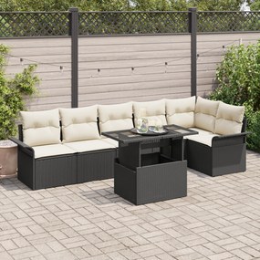 vidaXL Conjunto de Sofás de Jardim de 7 Peças com Almofadas Preto Rattan Poliéster
