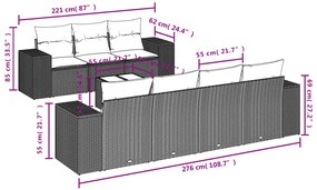 8 pcs conj. sofás jardim c/ almofadões vime PE cinzento-claro