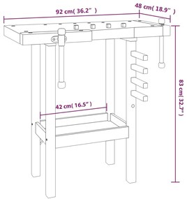 Bancada de trabalho com tornos 92x48x83 cm acácia maciça