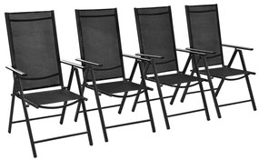 Cadeiras de jardim dobráveis 4 pcs alumínio e textilene preto