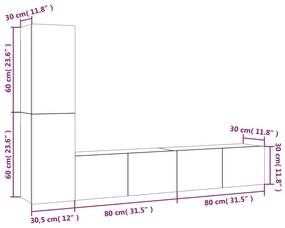 Conjunto móveis de TV 4pcs madeira processada carvalho castanho