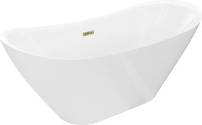 Mexen Lotos banheira independente 140 x 75 cm, branca, transbordo dourado - 52051407700-50