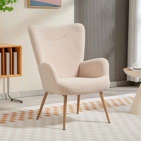 Poltrona de sala, poltrona auxiliar estofada em tecido bouclé com encosto alto e braços, 71 x 74 x 97,5 cm, bege