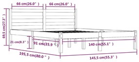 Estrutura de cama 140x190 cm pinho maciço branco