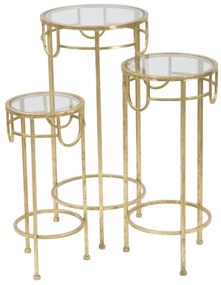 CONJUNTO DE 3 MESAS DE APOIO Ø 33X70-28X60-23X50 CM DOURADAS