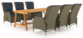vidaXL 7 pcs conjunto de jantar para jardim castanho