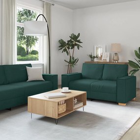 Conjunto de Sofá de 3 Peças com Almofadas em Tecido Verde Escuro