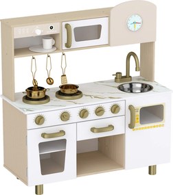 AIYAPLAY Cozinha de Brinquedo para Crianças com Máquina de Café Giratória, Fogões, Torneira e Relógio, 3-6 Anos, Branco | Aosom Portugal