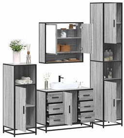 4 pcs Conjunto móveis casa de banho madeira proc. cinza sonoma