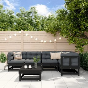 vidaXL 6pcs conjunto lounge jardim c/ almofadões madeira maciça preto
