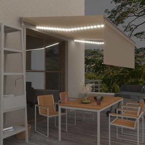 Toldo automático c/ estore/LED/sensor de vento 4x3 m cor creme