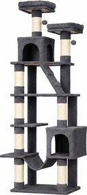 PawHut Árvore Arranhadora para Gatos 204 cm Multinível com 2 Tocas Rede 2 Camas Postes de Sisal Escada e 2 Bolas Cinza Escuro | Aosom Portugal