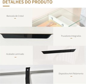 Sapateira Entrada Estreito Móvel para 16 pares de Sapatos com 2 Portas Gaveta Prateleira Aberta e Bancada de Vidro 89x23x96cm Branco