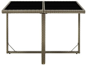 Mesa de jardim 109x107x74 cm vime PE e vidro cinzento