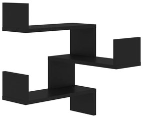 Estantes de canto p/ parede 2 pcs derivados de madeira preto