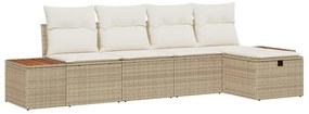 Conjunto de Sofá de Jardim com 5 Peças e Almofadas Bege em Rattan Sint