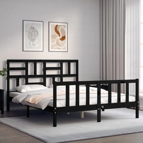 Estrutura de cama com cabeceira 160x200 cm madeira maciça preto