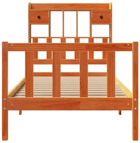 Cama c/ estante sem colchão 100x200cm pinho maciço castanho-mel