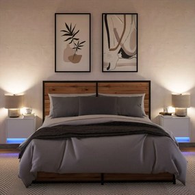 Mesas de cabeceira de parede com luzes LED 2 pcs branco