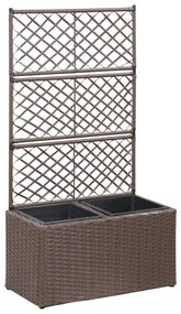 Floreira com treliça e 2 vasos 58x30x107 cm vime PE castanho