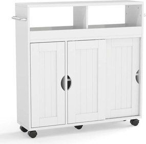 Carrinho de cozinha com rodas 75 x 20 x 72 cm, estreito, com prateleira ajustável e toalheiros, para sala, cozinha ou entrada, branco