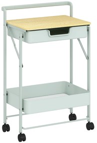 HOMCOM Carrinho Auxiliar com Rodas de 2 Níveis Carrinho de Cozinha com 1 Gaveta e 1 Cesto Carrinho Organizador 45x29,5x68 cm Verde Claro | Aosom Portugal