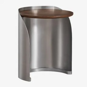 Mesa De Cabeceira Em Madeira De Manga E Aço Inoxidável Xireisa Ø35 Cm - ↑45 Cm - Sklum