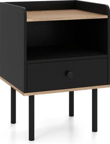 Mesa de cabeceira 40,5 x 35 x 56 cm com gaveta e prateleira aberta, pernas de metal, mesa auxiliar compacta para sala ou quarto, preta