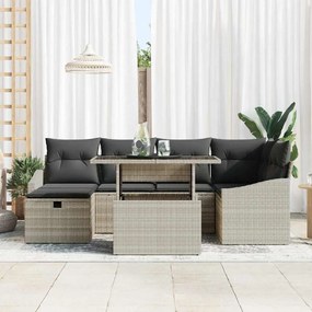 Conjunto de Sofá de Jardim de 7 Peças da , com almofadas cinza claro e