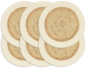 Individuais de mesa 6 pcs juta e algodão 38 cm redondo natural