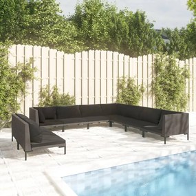 vidaXL 9 pcs conj. lounge jardim c/ almofadões vime PE cinzento-escuro