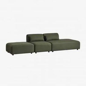 Sofá Modular De 2 Peças Com Chaise Longue Direita E Pufe Fogler Chenille Verde Sálvia - Sklum