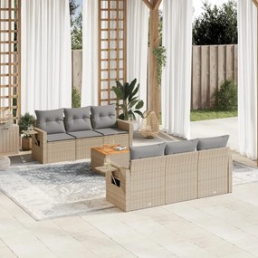 vidaXL 7 pcs conjunto de sofás p/ jardim com almofadões vime PE bege