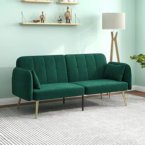 Sofá-cama de 2 lugares, 180 x 74 x 79,5 cm em tecido de veludo com encosto ajustável, verde escuro