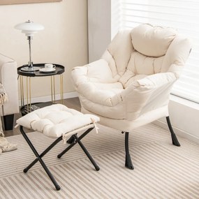 Poltrona reclinável com poltrona de lazer com apoio pés com travesseiro, apoio para os pés, sofá para sala de estar, quarto, 75 x 81 x 94,5 cm Bege