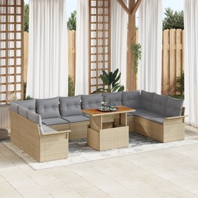 Conjunto de Sofás de Jardim vidaXL 11 Peças com Almofadas Bege Rattan