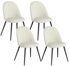 HOMCOM Conjunto de 4 Cadeiras de Sala de Jantar Modernas Cadeiras Estofadas em Veludo com Encosto Alto e Pés de Aço 50x52x83 cm Creme | Aosom Portugal