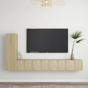 3pcs conjunto de móveis de TV derivados madeira carvalho sonoma