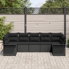 Conjunto de Sofá para Jardim vidaXL com Almofadas Preto Vime Sintético