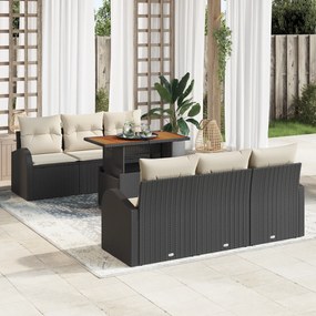 Conjunto de Sofá de Jardim vidaXL de 7 Peças com Almofadas Preto Ratta