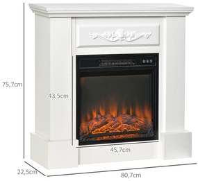 Lareira Elétrica 1800W com Efeito de Chama Realista Controlo Remoto Temporizador para Ambientes até 30 m² 80,7x22,5x76,5 cm Branco